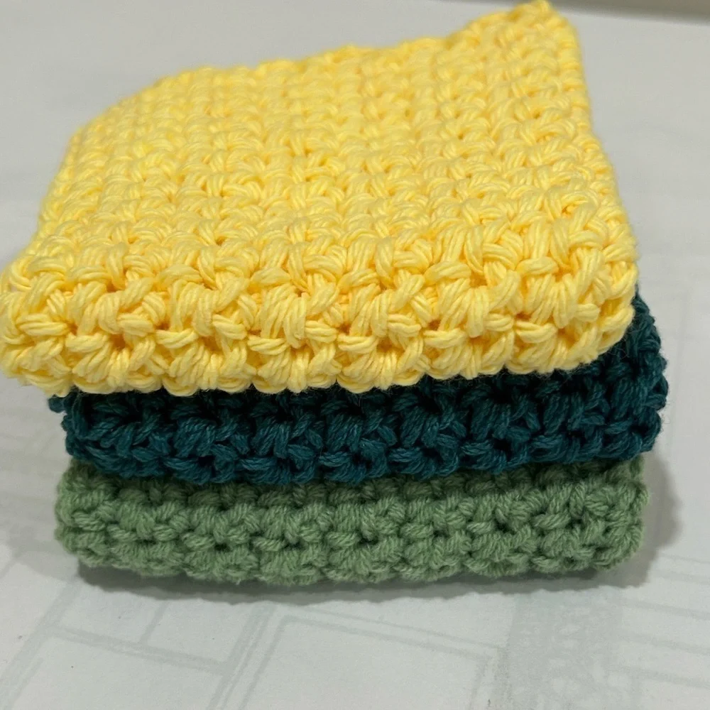 100% Cotton Handmade Washcloths - Set of 3